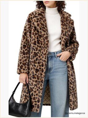 Faux Fur Coat Fuzzy Fleece Open Front Lapel Long Sleeve Longline Jacket